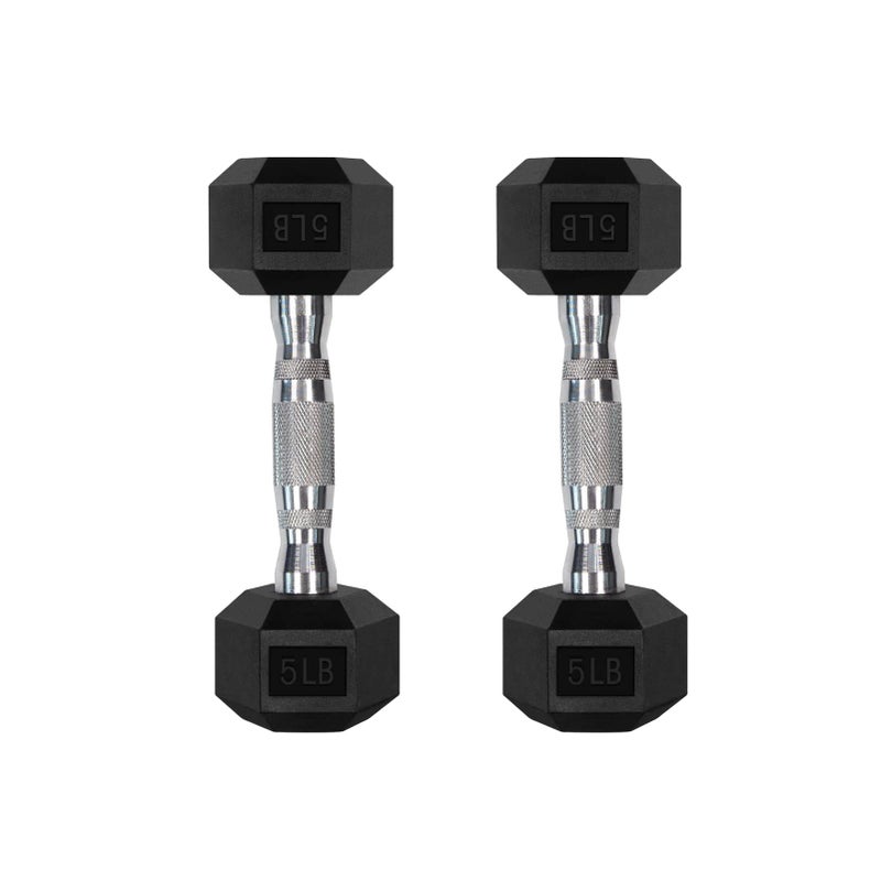 RitFit 5LB Dumbbells Set of 2 Rubber Encased Dumbbell Sets with Optional Rack for Home Gym, Coated Hand Weights for Strength Training, Workouts - Image 1